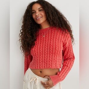 Aerie Cable Knit Sweater Cropped Size XL Orange Red